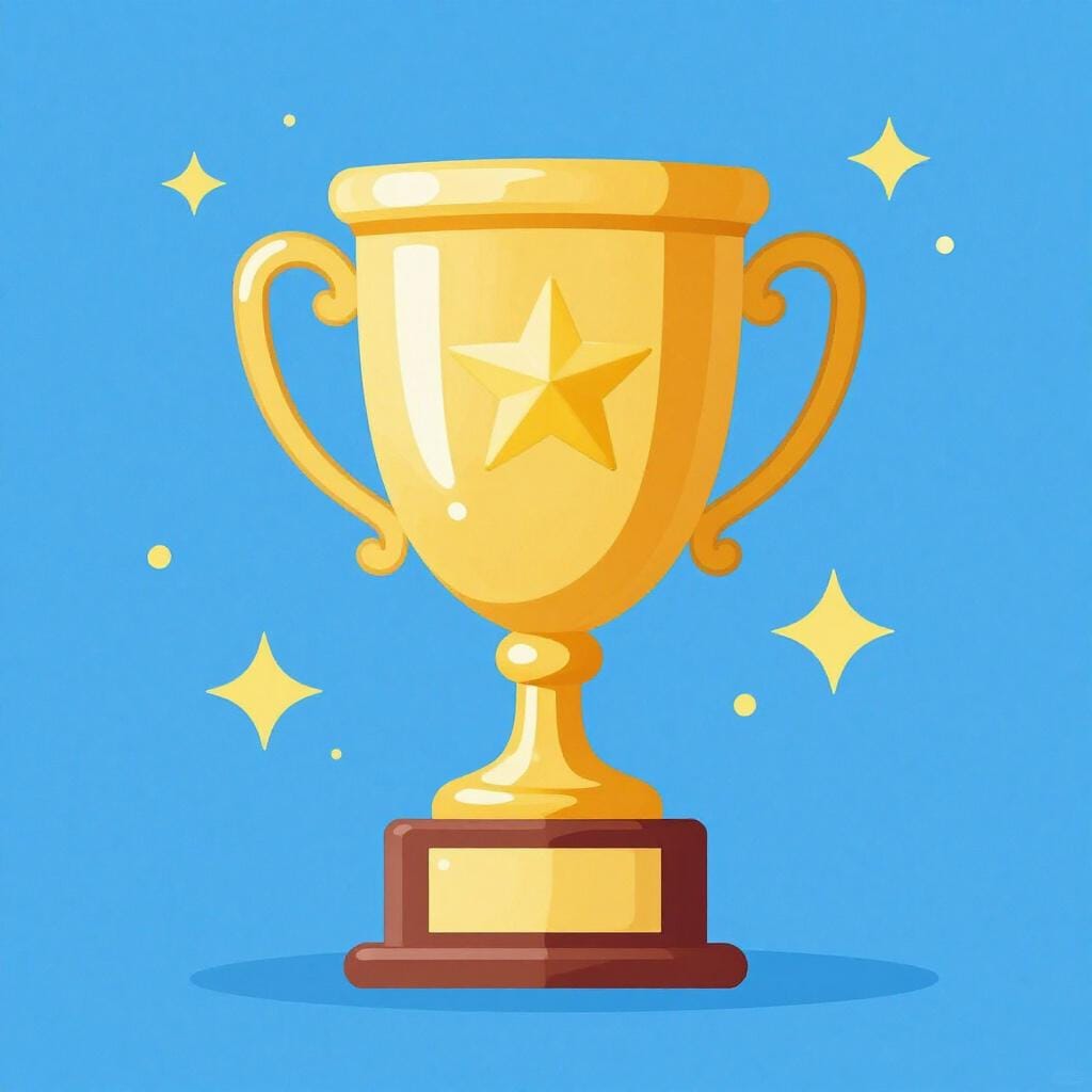 星が付いた金色のトロフィーが明るく輝いている。