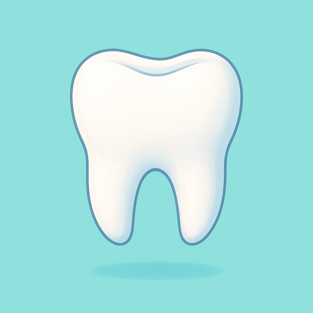 A close-up illustration of a single, large, healthy white molar tooth floating against a simple colored background.