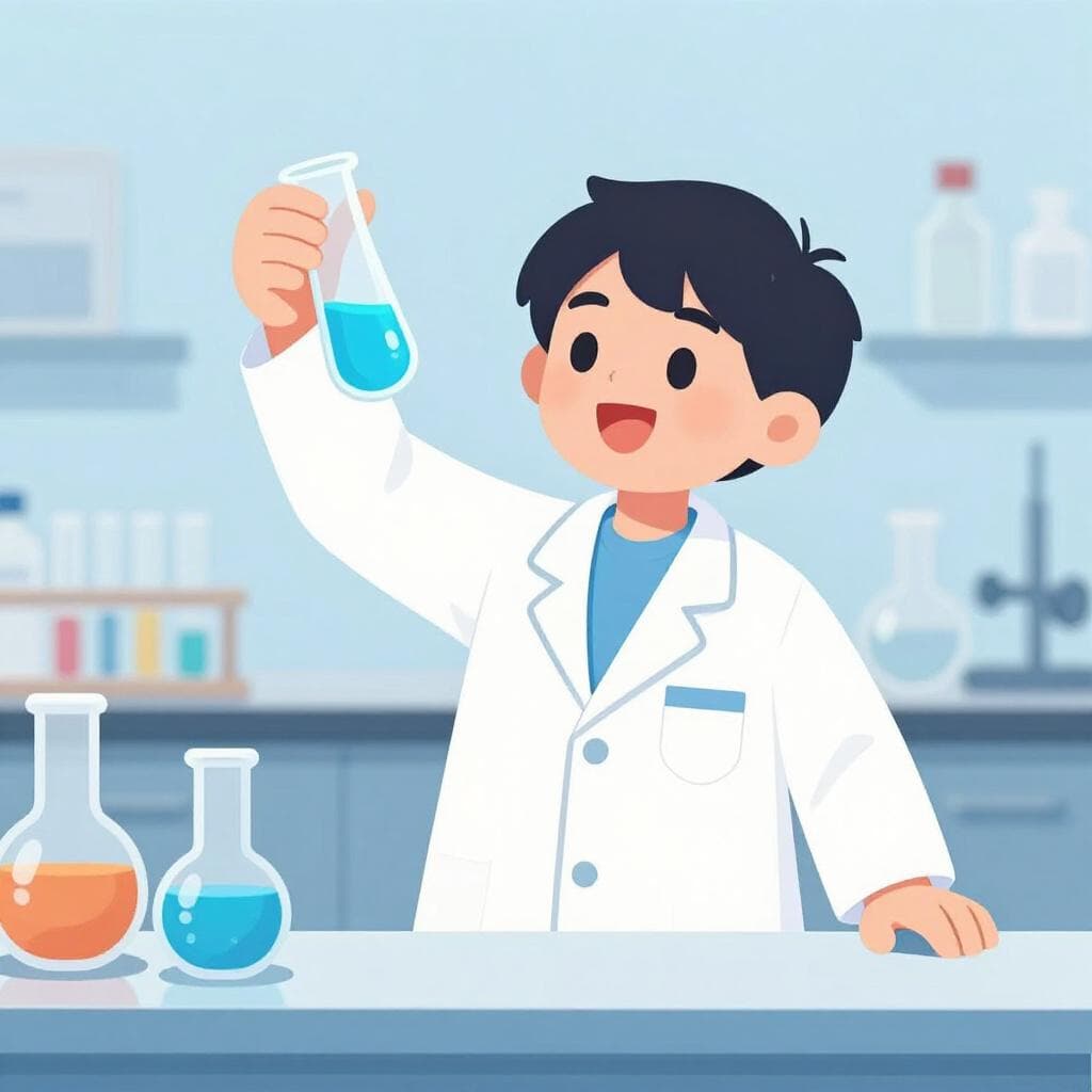 Ein Wissenschaftler in einem weißen Laborkittel hält ein Reagenzglas mit bunter Flüssigkeit.