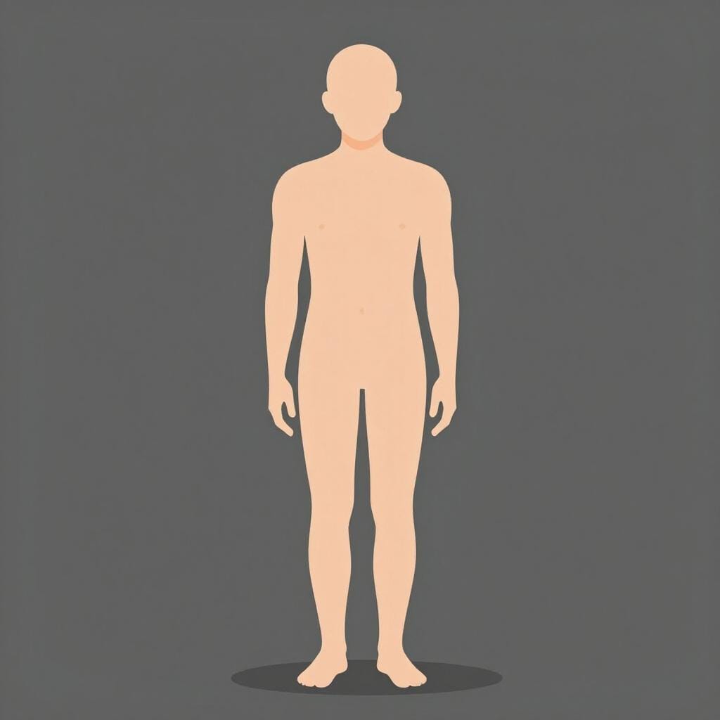 Une illustration simple de livre d'histoires d'une figure humaine stylisée se tenant complètement sans vêtements, symbolisant l'état d'être nu.