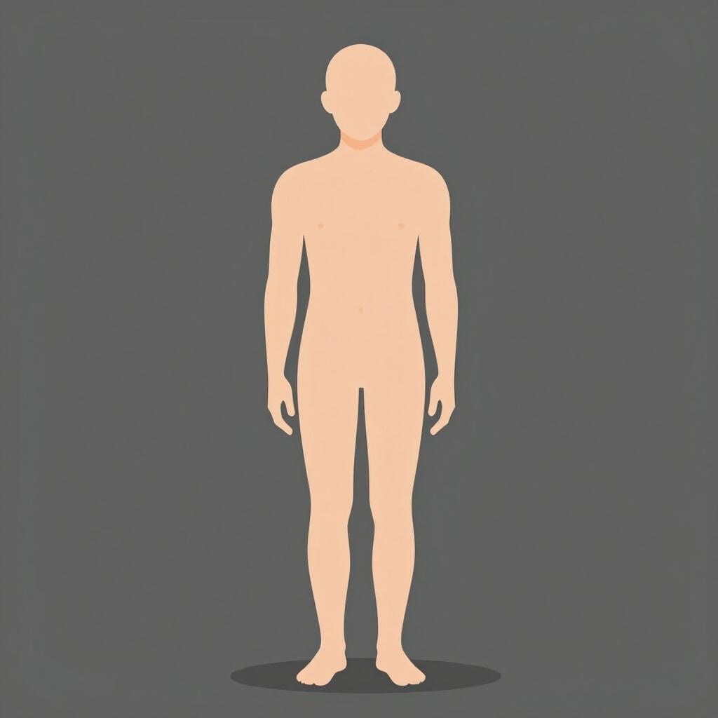 Une illustration simple de livre d'histoires d'une figure humaine stylisée se tenant complètement sans vêtements, symbolisant l'état d'être nu.