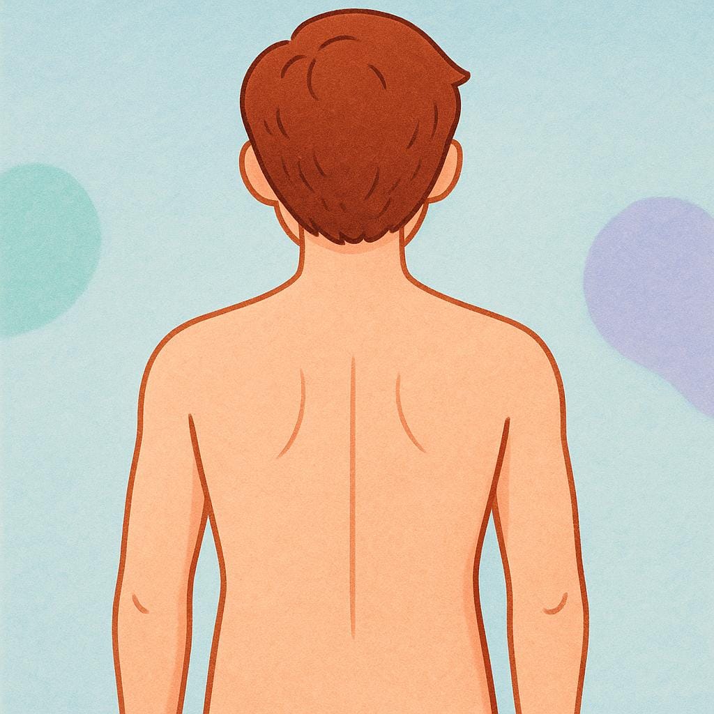 A close-up view of a person's bare back, emphasizing the shoulders and spine area.