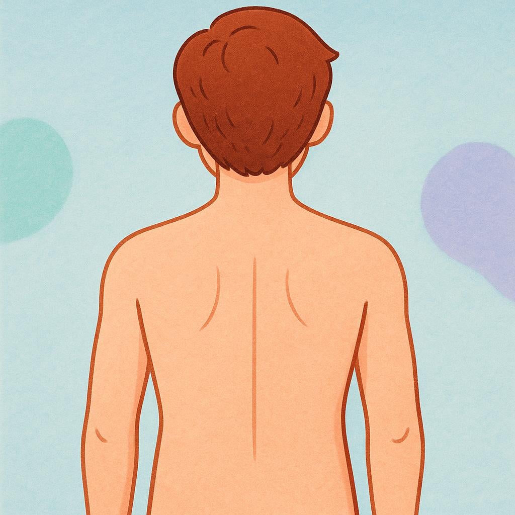 A close-up view of a person's bare back, emphasizing the shoulders and spine area.