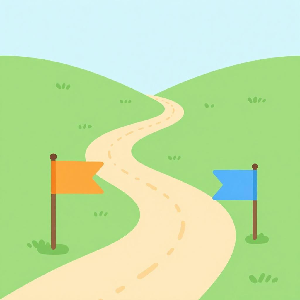 A simple drawing of a path with several distinct milestones, representing a review of past events.