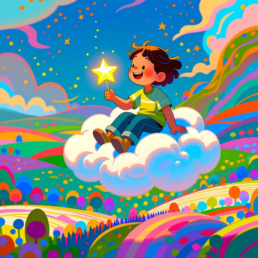 A person happily resting on a cloud, symbolizing a joyful hypothetical future or wish fulfillment.