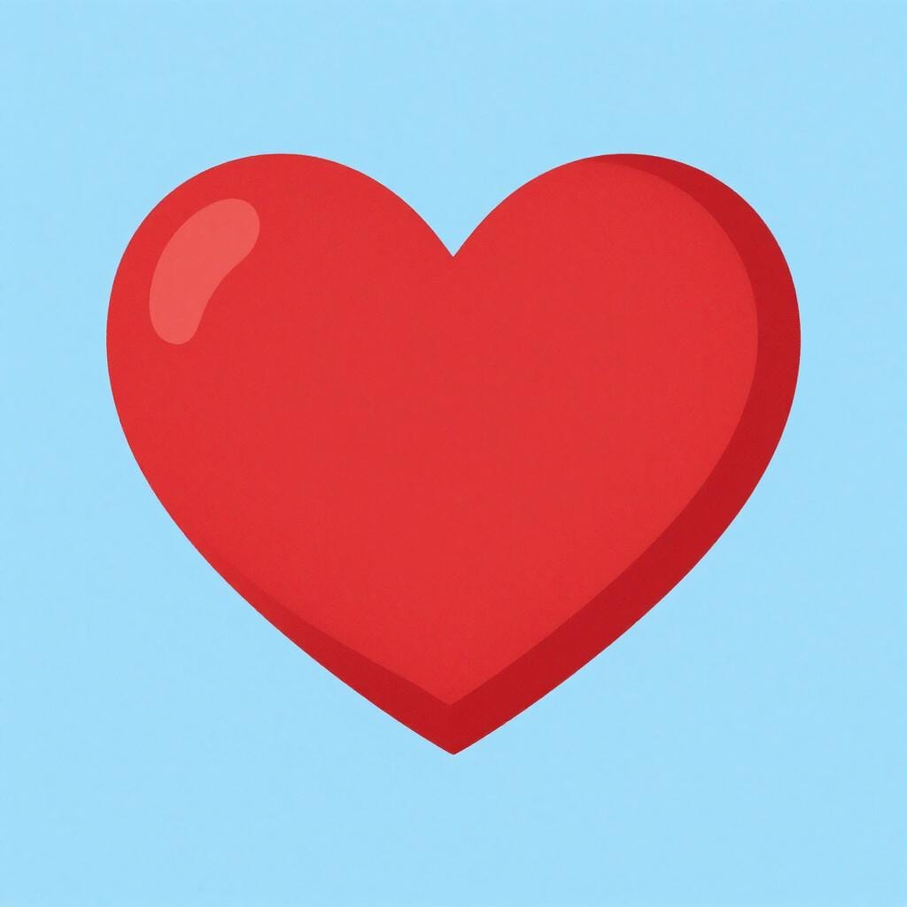 A bright red heart shape centered on a soft blue background.