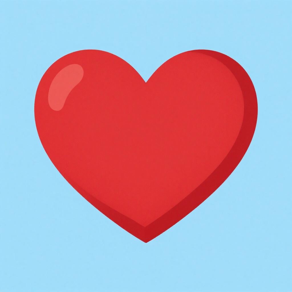 A bright red heart shape centered on a soft blue background.
