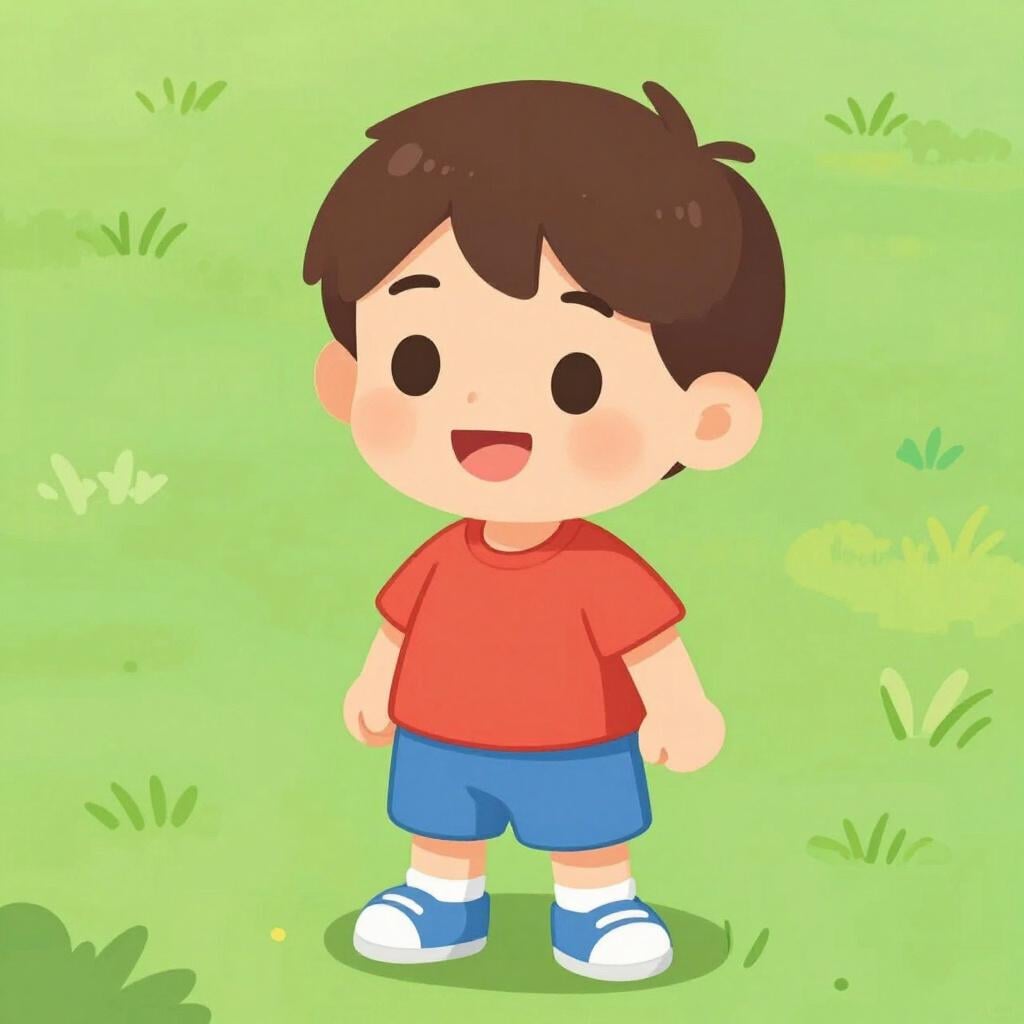 Een vrolijke jongen die staat en lacht.