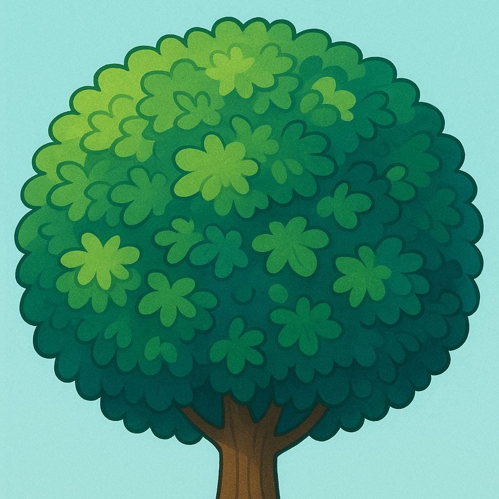 A detailed view of the dense, green, rounded upper section of a tree, representing the canopy.