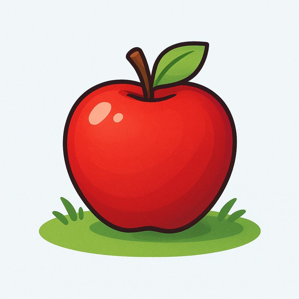 A single, perfectly ripe, shining red apple resting on a patch of bright green grass, symbolizing wonderful quality.