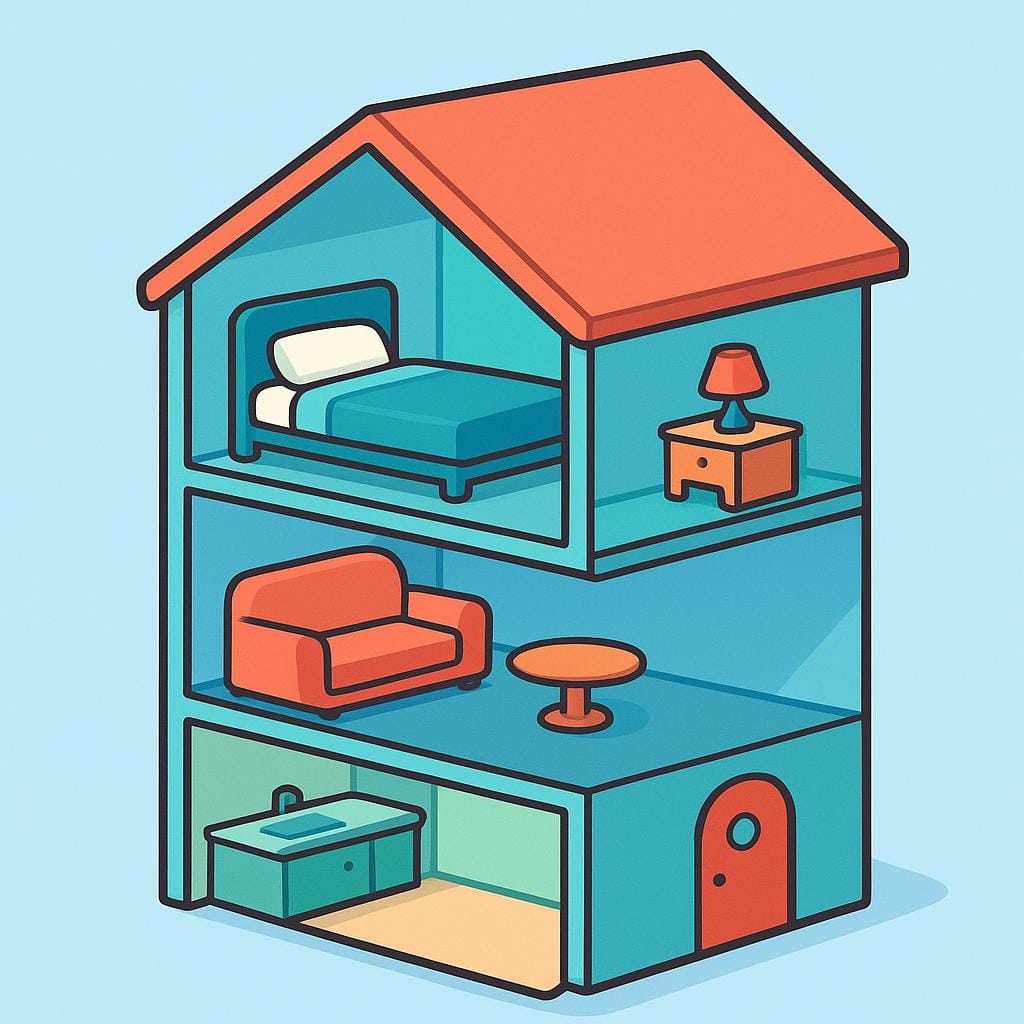 A simplified cross-section view of a three-story building, showing the distinct horizontal levels or floors separated by thick lines.