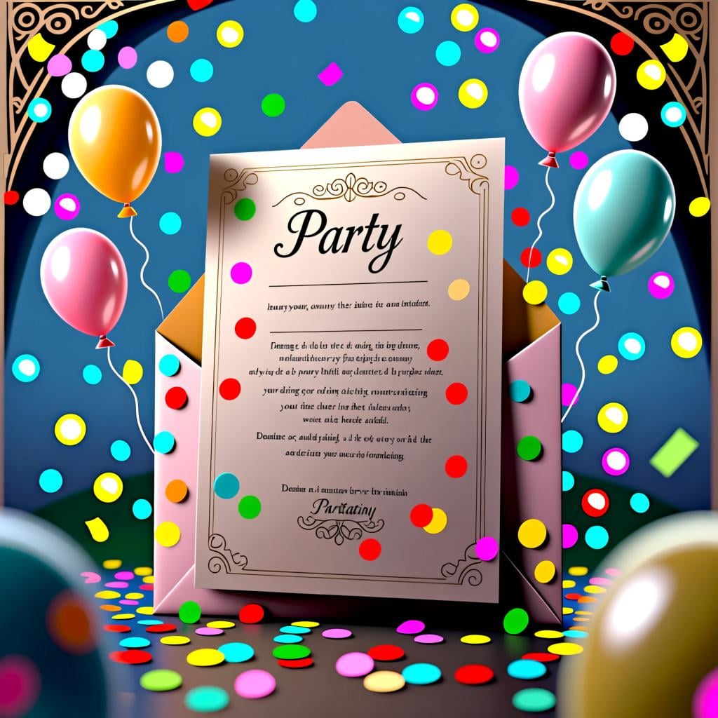 A large party invitation with confetti and balloons around it, representing the use of 'ser' for events and time.