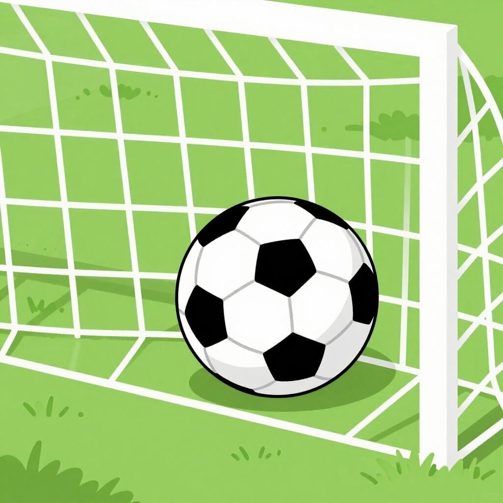 Un ballon de football dans les filets d'un but.