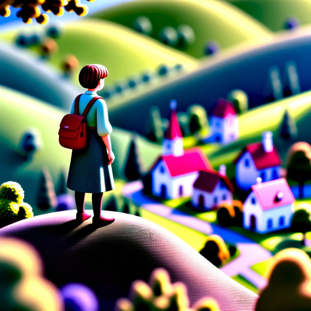 A person standing on a small hill looking down at a town, representing a personal viewpoint or perspective.