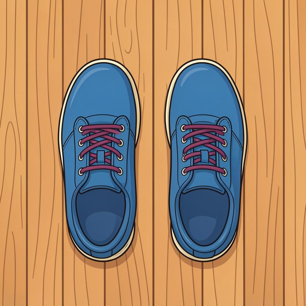 A child placing their shoes perfectly straight and aligned with a line on the floor.