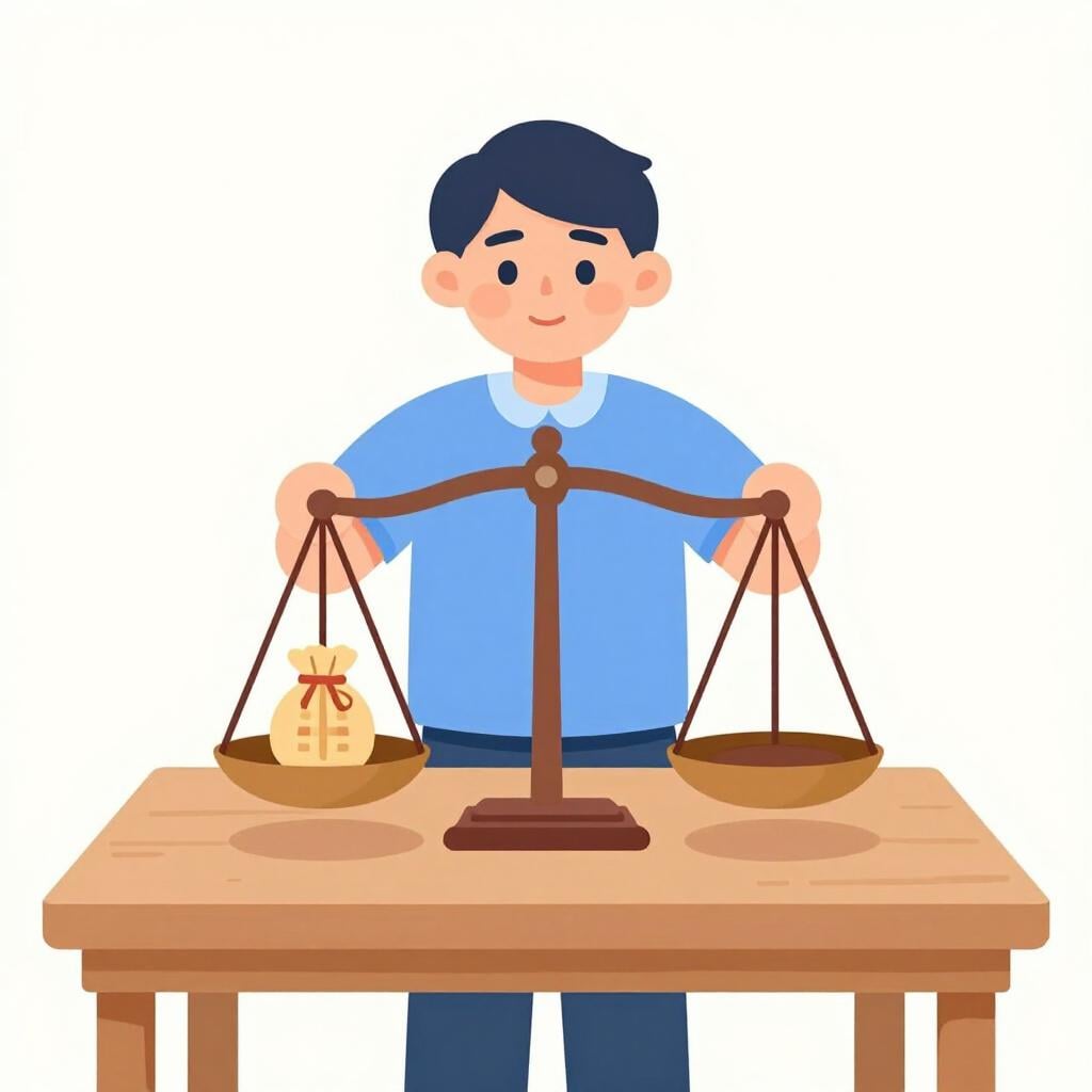 A person carefully weighing two different sized bags of grain on a balance scale to find the correct amount.