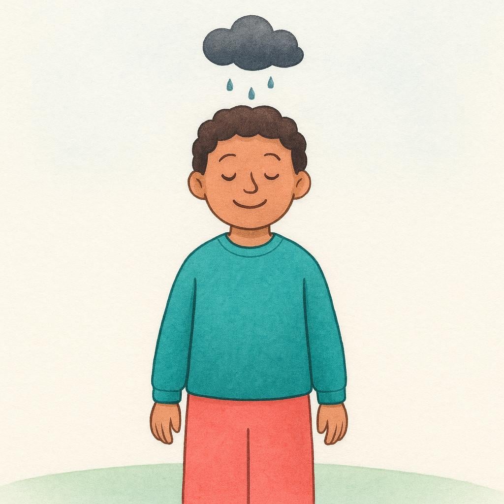 A person standing calmly under a small, persistent rain cloud, symbolizing enduring or tolerating annoyance.