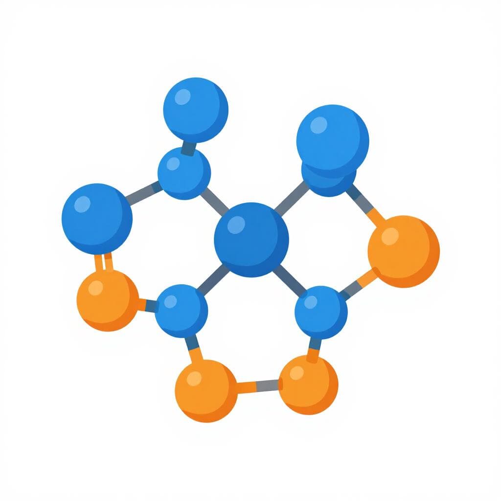 Une illustration colorée d'une structure chimique hexagonale microscopique représentant une molécule biologique.