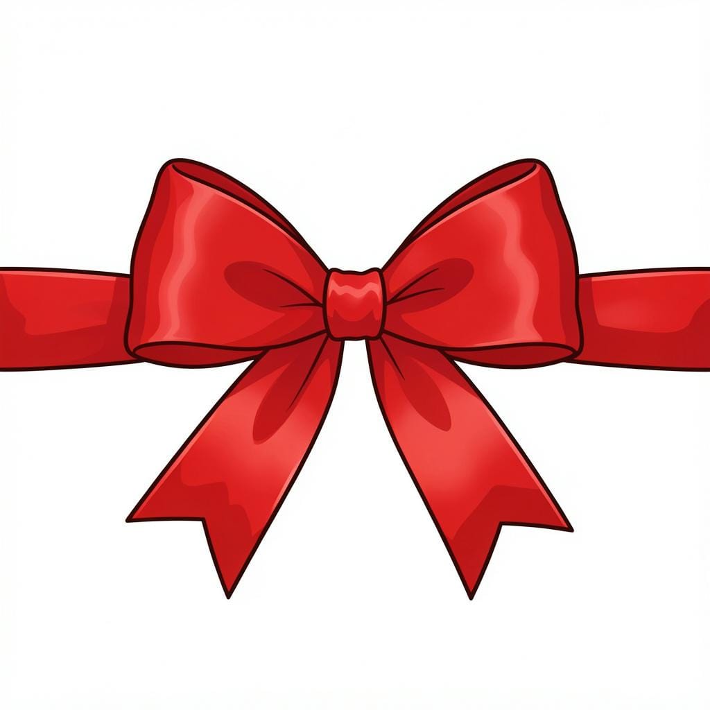 A bright red decorative ribbon tied into a perfect bow.