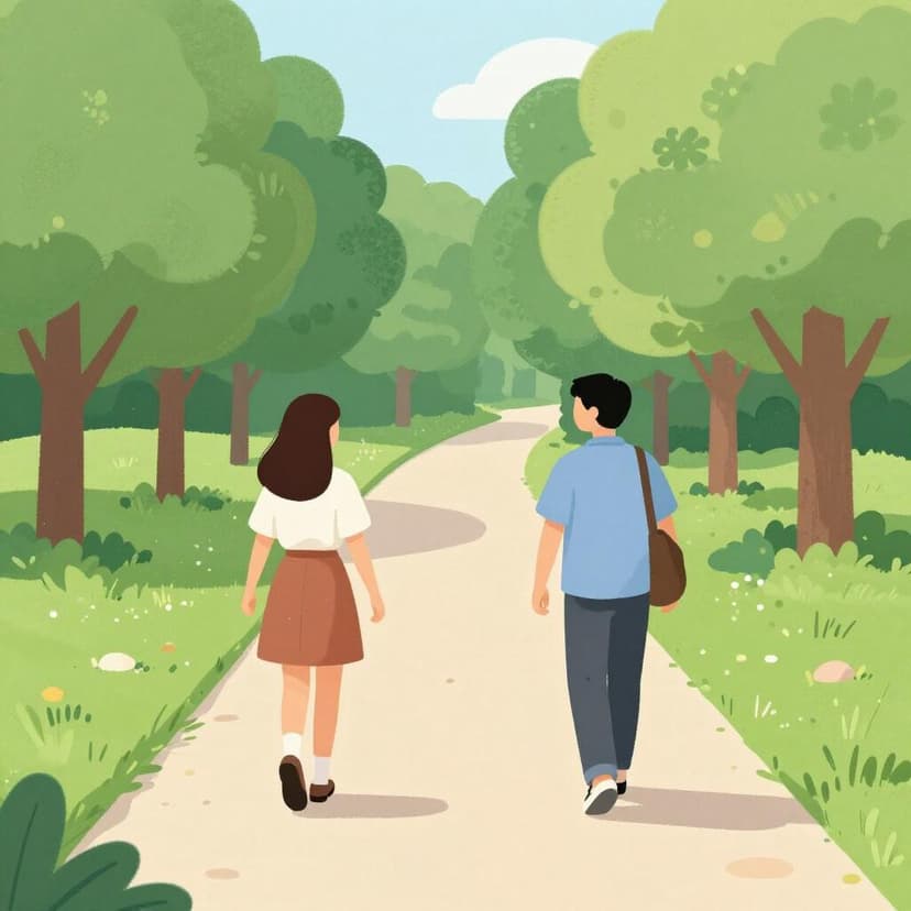 Due persone che si scontrano accidentalmente mentre camminano in un parco, sembrando sorprese e amichevoli.