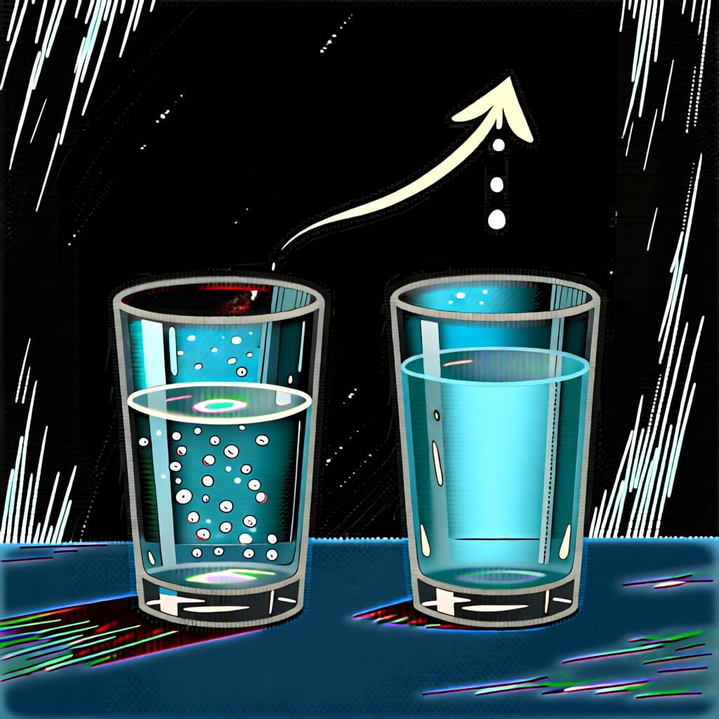 Een halfvol glas water naast een bijna vol glas, wat het idee van 'meer' weergeeft.