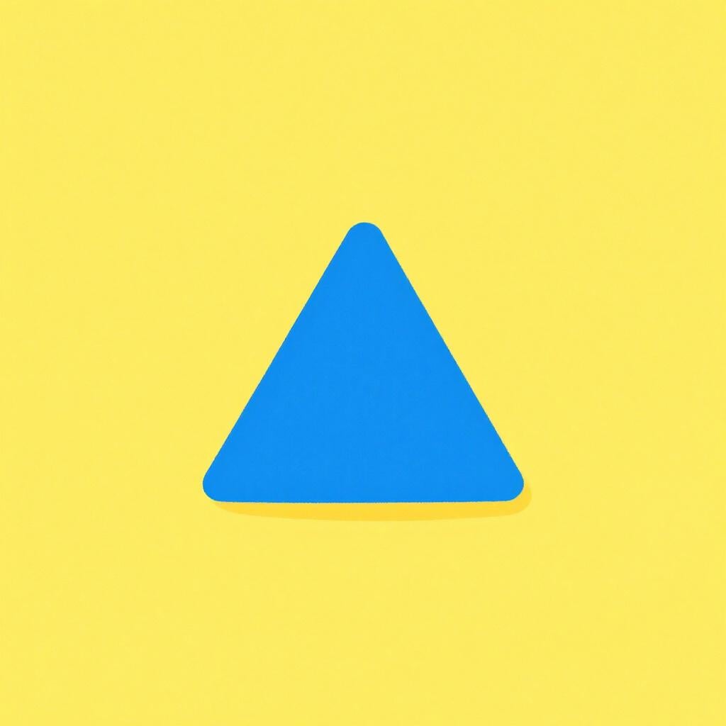 Ein einfaches, leuchtend blaues geometrisches Dreieck auf sauberem, gelbem Hintergrund.