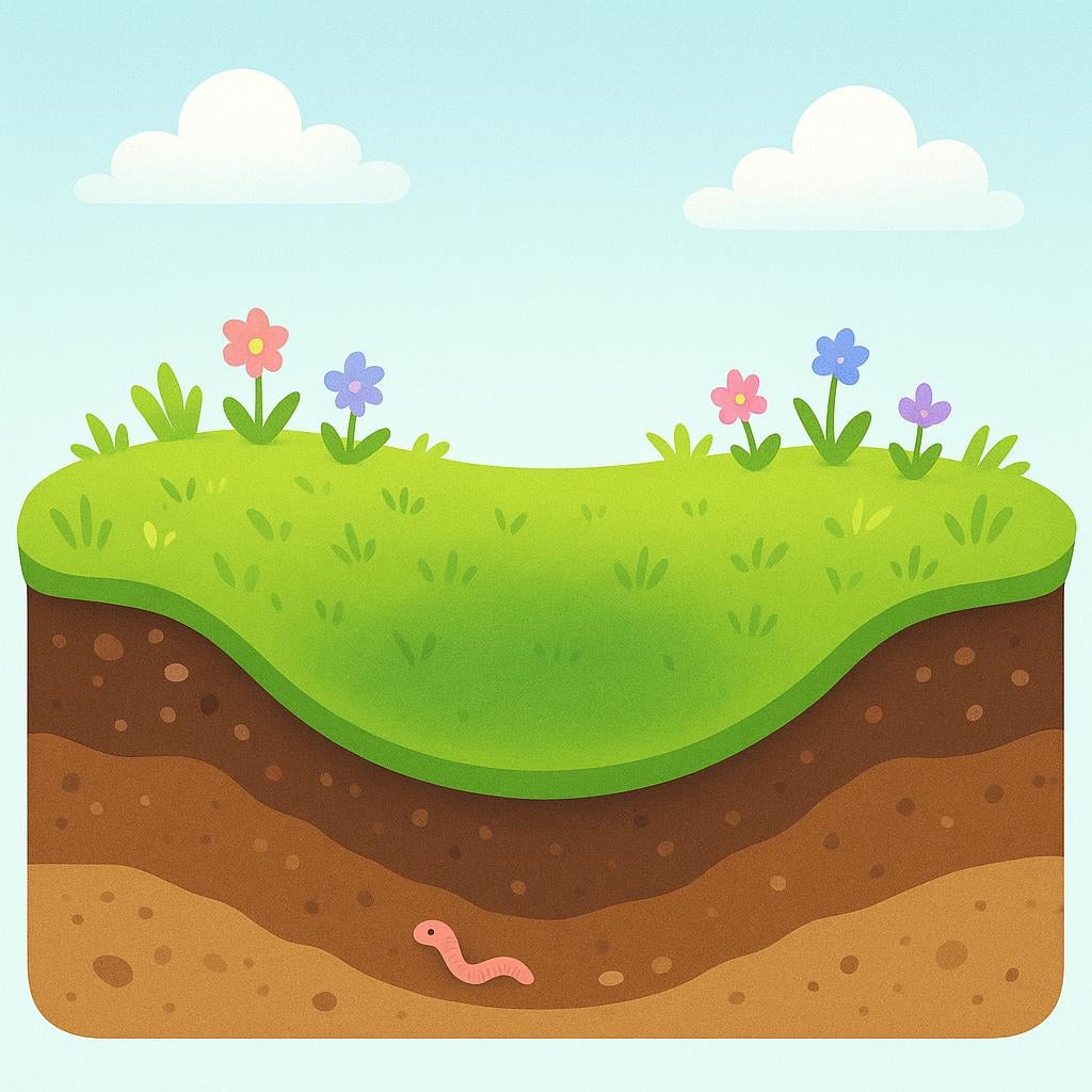 A simple illustration showing a cross-section of green land where the middle section is visibly lower, forming a concave, sunken shape in the terrain.