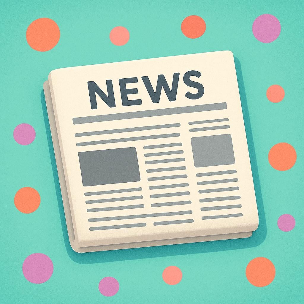 A neatly folded newspaper lying flat on a colorful surface, without any visible text.