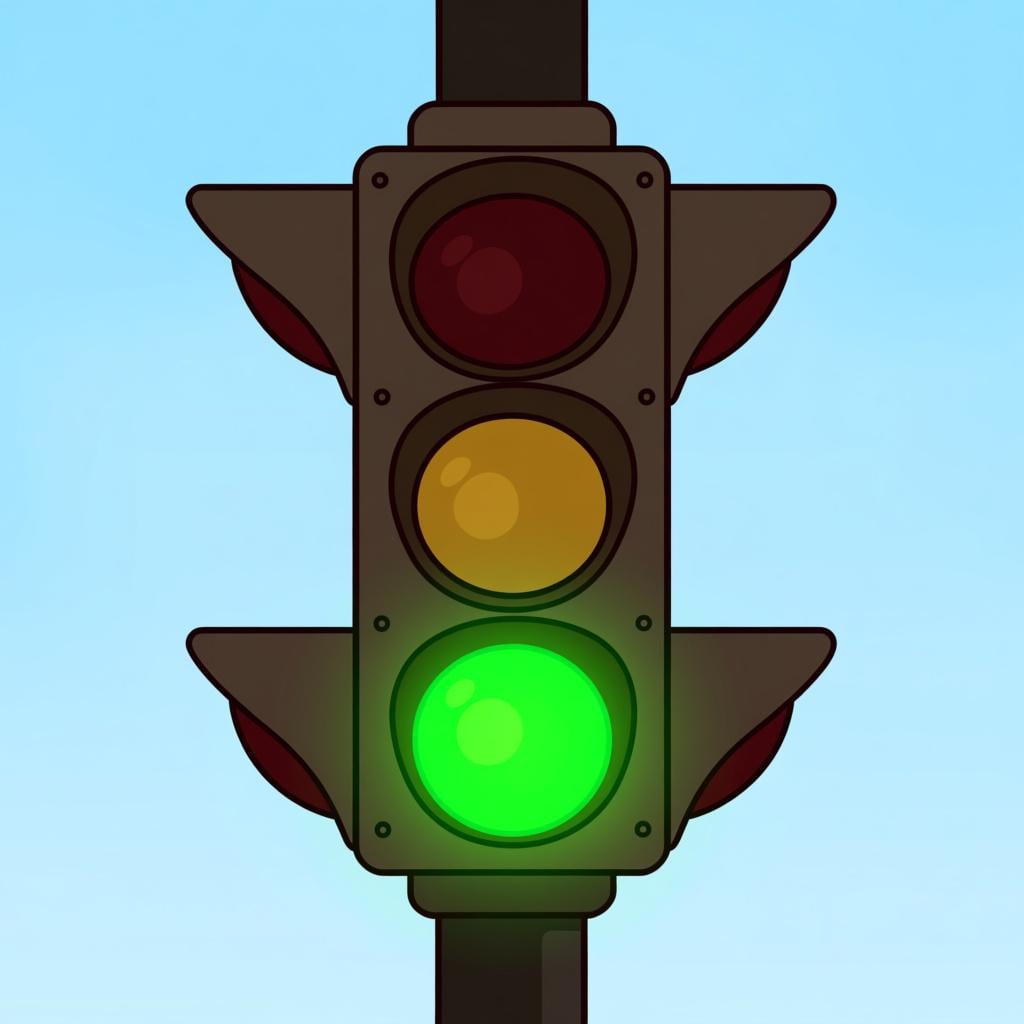 A simplified traffic signal showing only the green light illuminated, symbolizing the 'go-ahead' or approval.