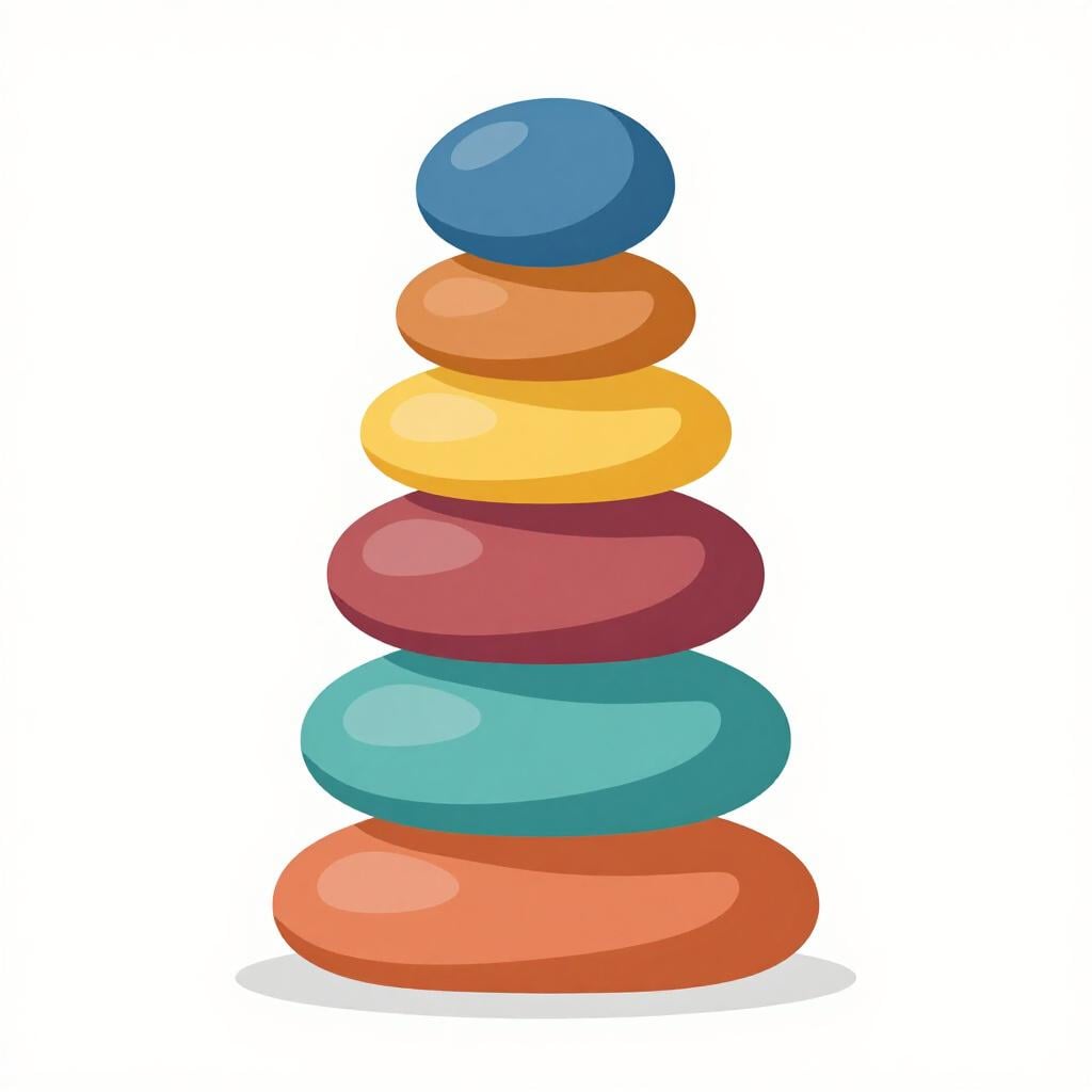 A vertical stack of smooth, colorful river stones perfectly balanced on top of each other.