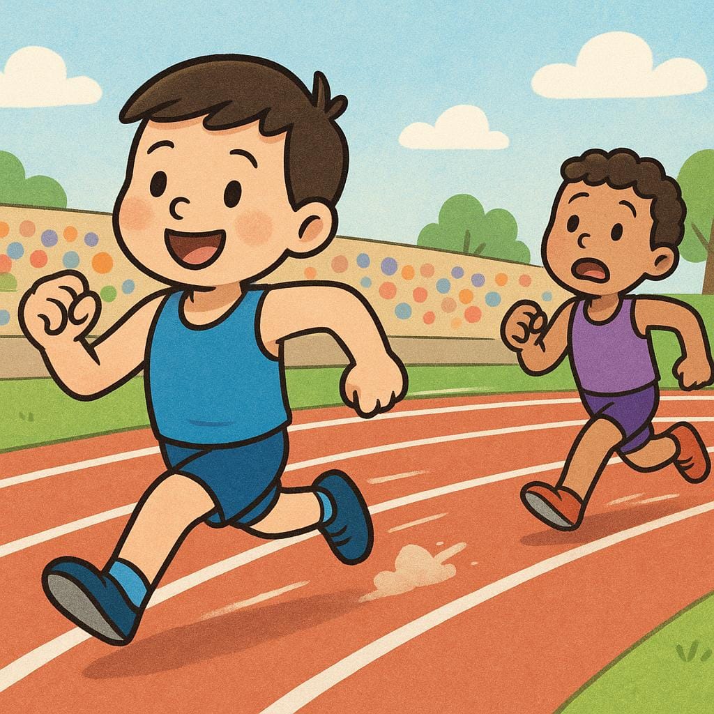 Un'illustrazione semplificata che mostra un corridore che accelera e prende il largo su un concorrente in pista, guadagnando chiaramente terreno.