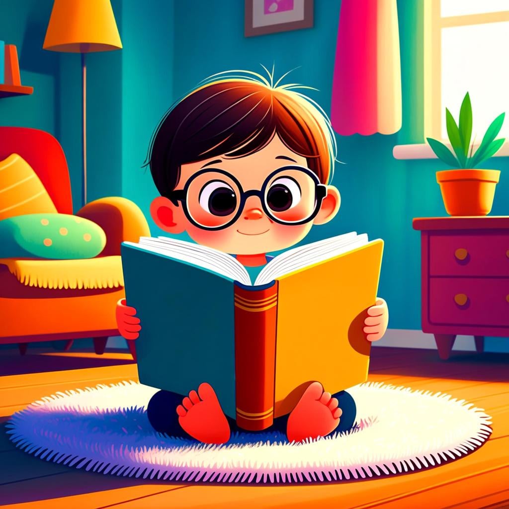 Un jeune enfant assis tranquillement dans une pièce confortable, tenant un très grand livre, symbolisant une identité ou une caractéristique passée.