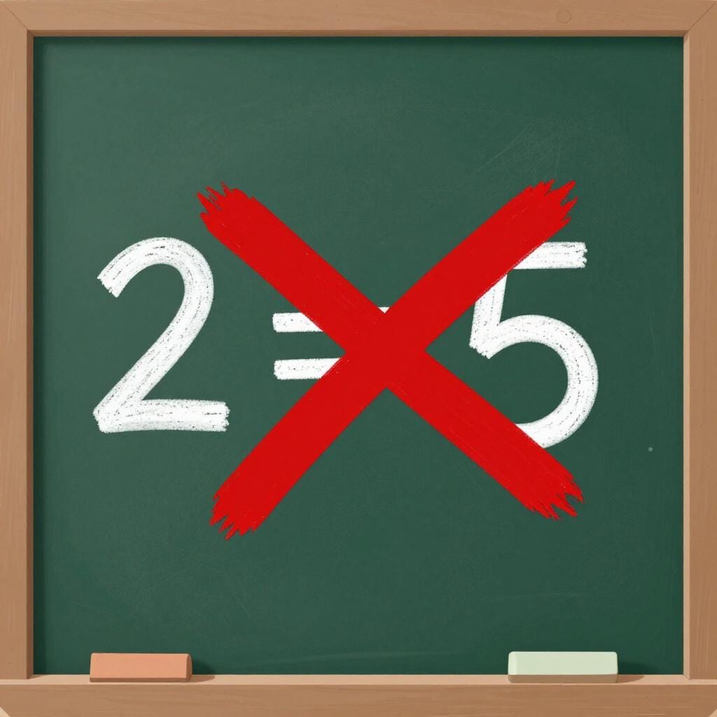 A math problem on a chalkboard with a large red cross mark over it.