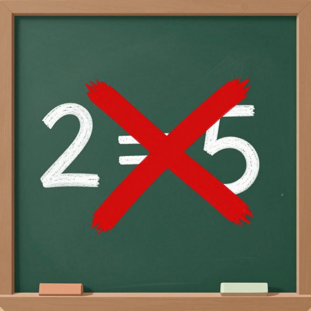 A math problem on a chalkboard with a large red cross mark over it.