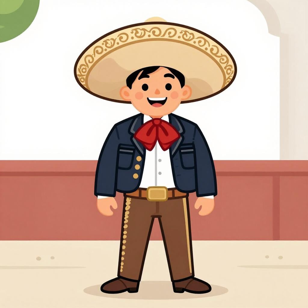 A friendly man wearing a traditional Mexican charro outfit and a wide-brimmed hat.