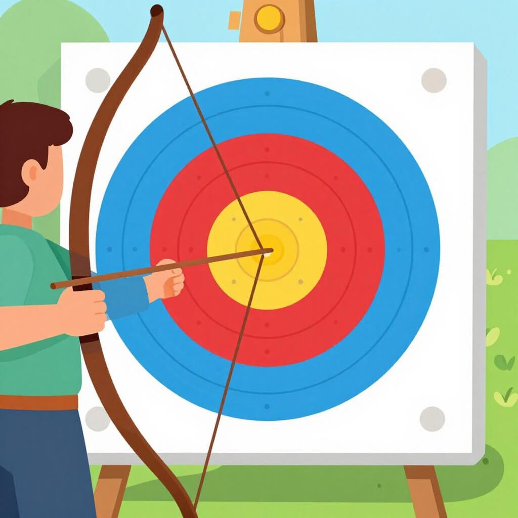 An archer hitting the center of a target with an arrow.