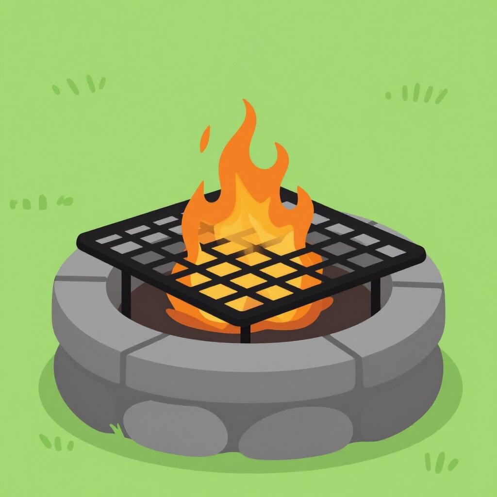 A black metal grill grate with hot glowing coals underneath.