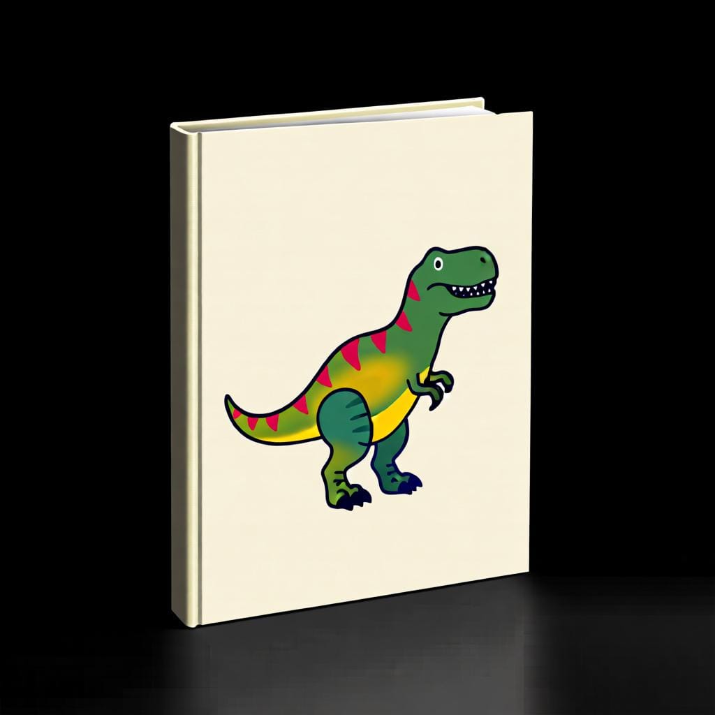 A book with a large, colorful picture of a dinosaur on the cover, showing the book's topic.