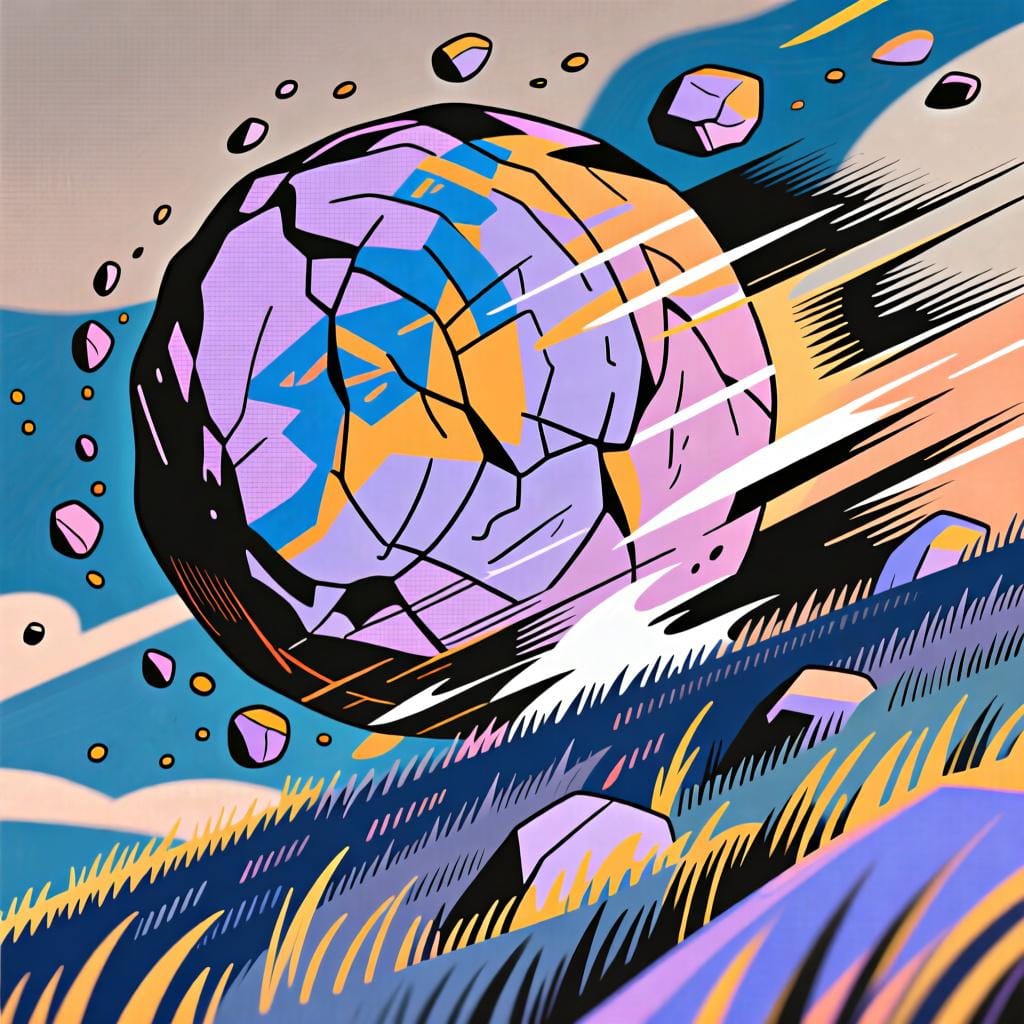 A large boulder rolling down a hill, representing the concept of momentum and opportunity.