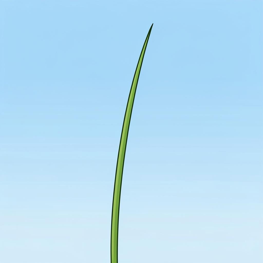 A single, tall, thin stalk of grass standing alone against a soft background.