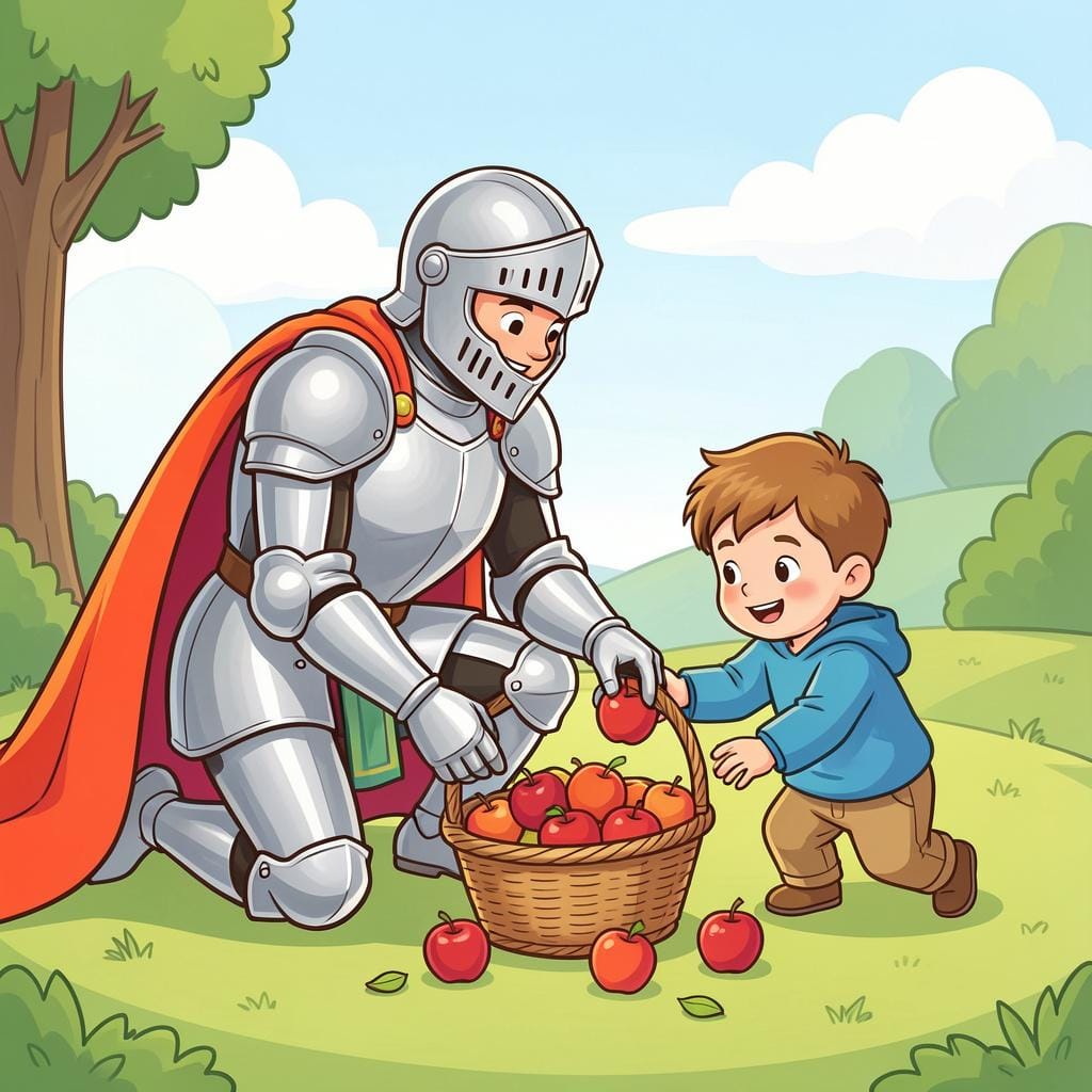 A noble knight in shining armor helping a person.