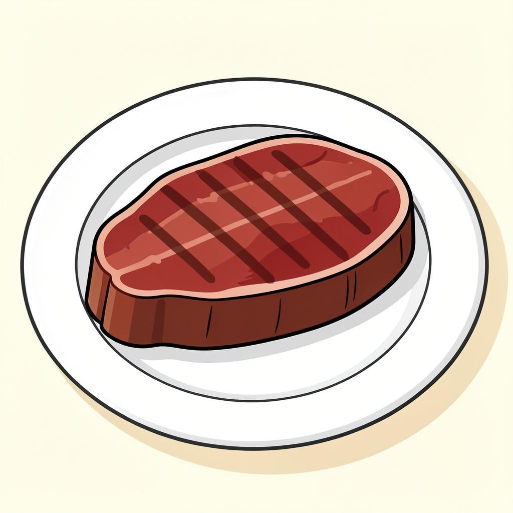 A juicy, grilled steak on a simple white plate.