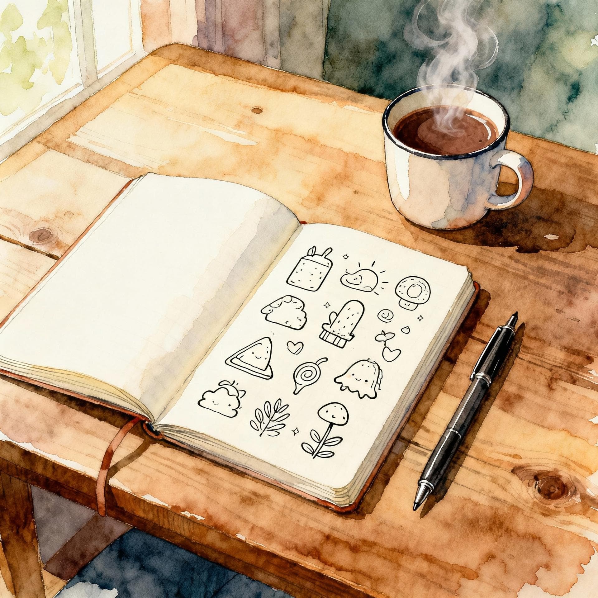 Cozy scene of a student studying Spanish grammar with notes and a hot drink