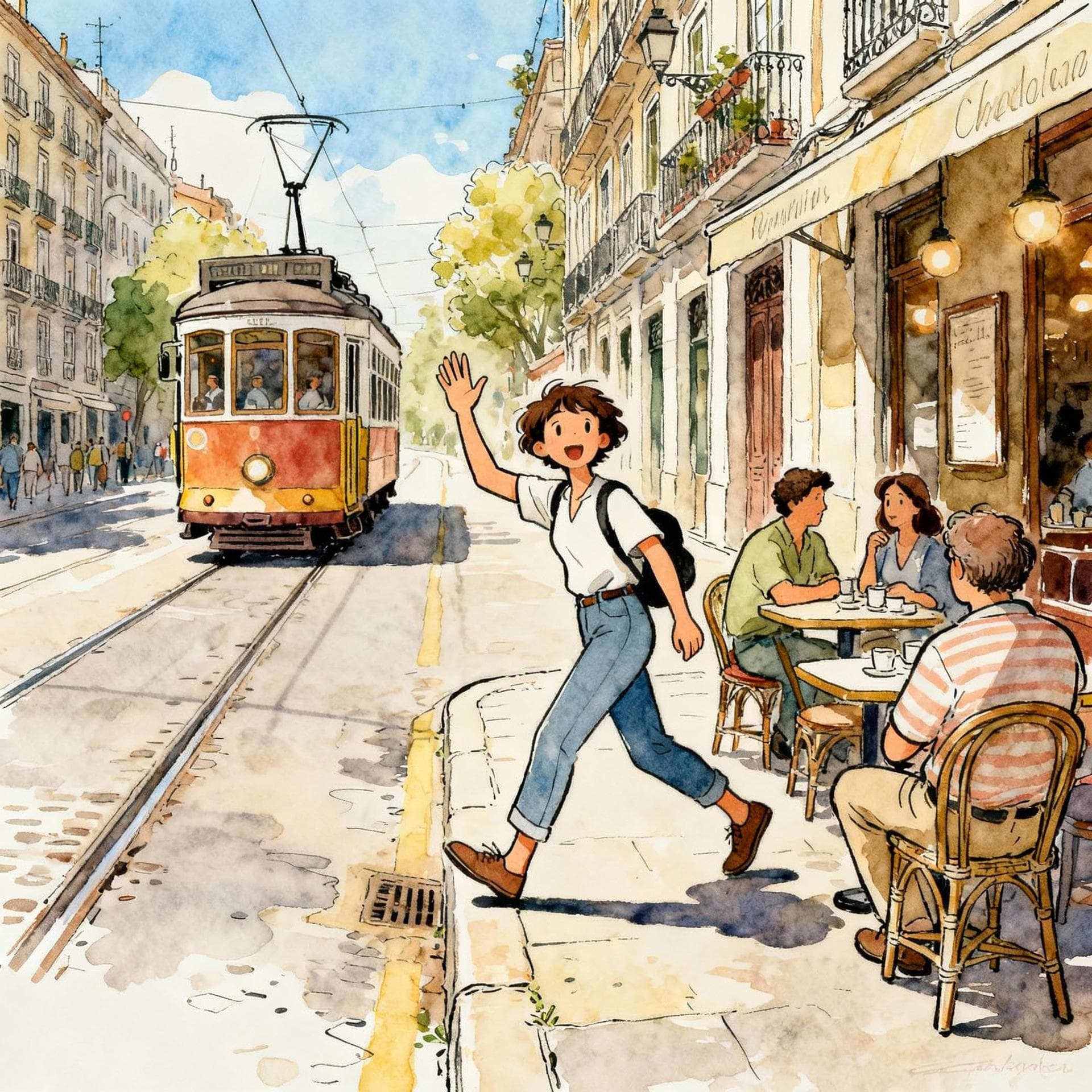 Busy Spanish street scene with simultaneous actions