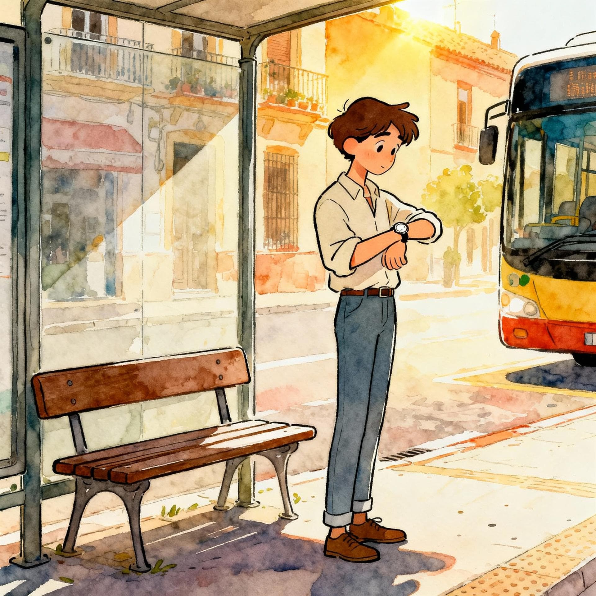 A person waiting patiently at a bus stop