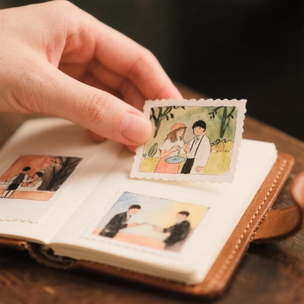 A hand flipping through a vintage photo album