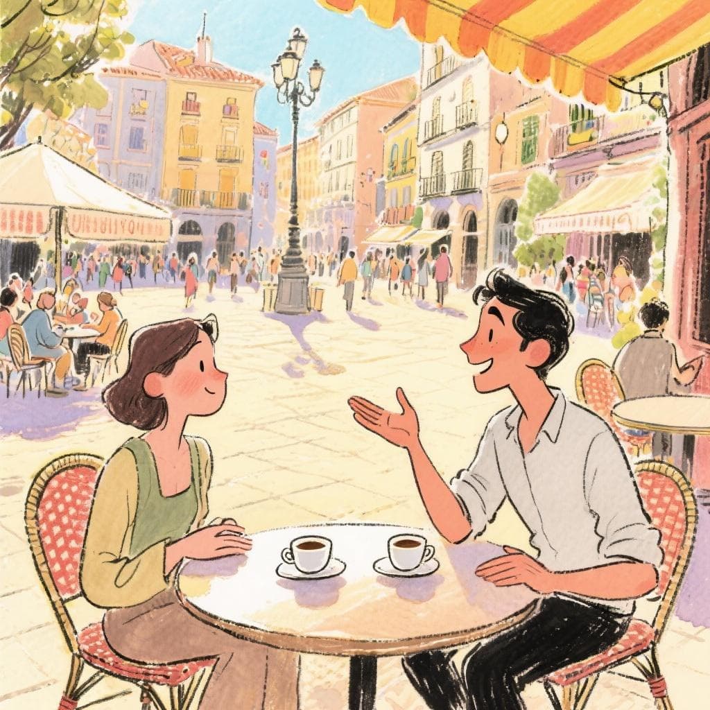 A person confidently speaking Spanish in a sunny setting