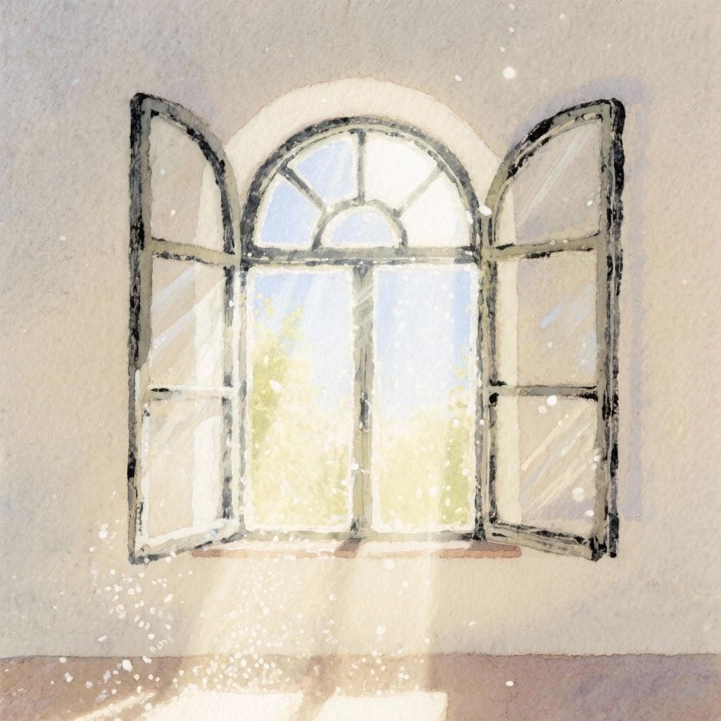 A bright window overlooking a sunny landscape, symbolizing hope.