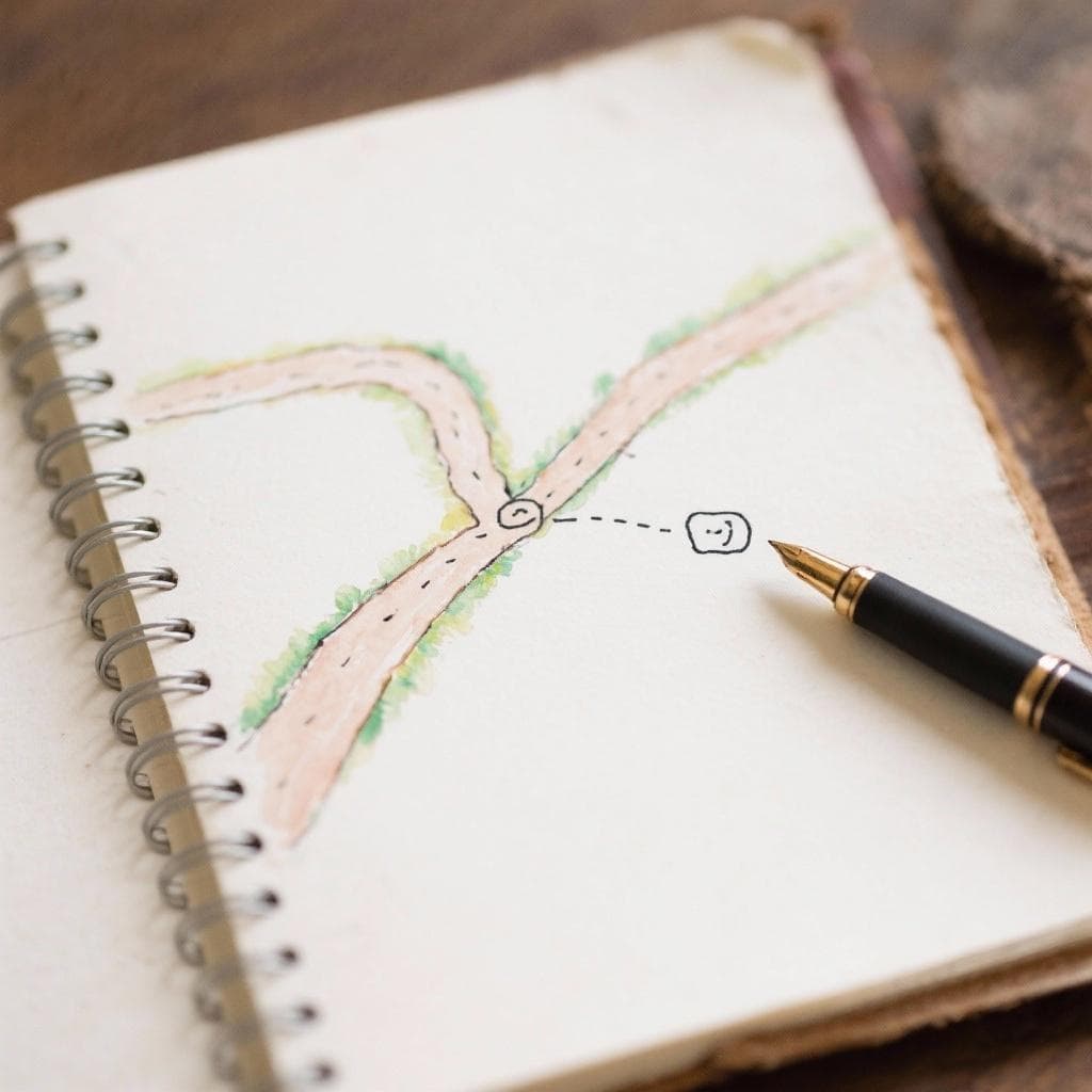 Notebook with three simple pathways drawn on a page