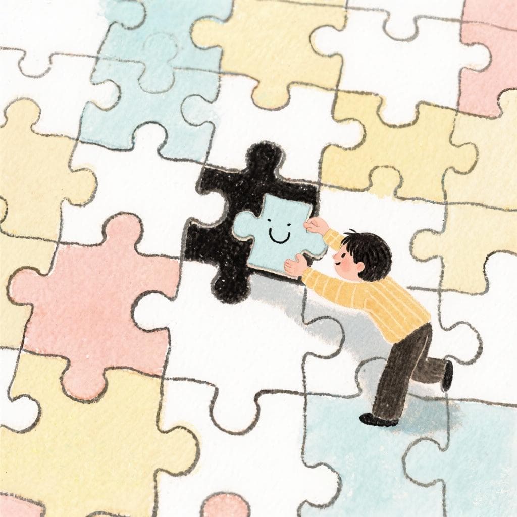 Person completing a puzzle piece